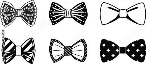 bow tie outline design, bow tie vector silhouette set.