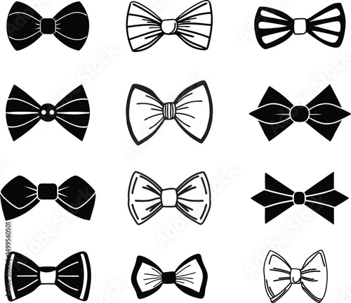 bow tie outline design, bow tie vector silhouette set.