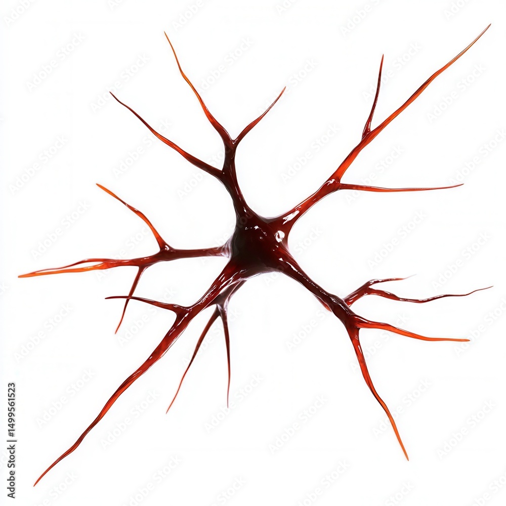 Fototapeta premium Intricate Neuron Structure with Delicate Dendrites and Axon in Vibrant Red Color
