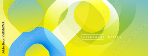 Abstract colorful overlapping shapes create dynamic background. Yellow, blue, green hues blend smoothly, modern design element.