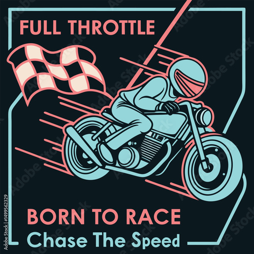 Born to Race: Capturing the dynamic spirit of speed and adrenaline, a determined motorcyclist races with full throttle and speed, against a bold neon backdrop.
