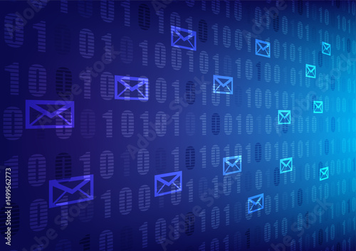 E-mails fly around on digital codes in space.