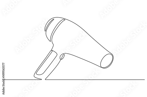 Continuous one line drawing of Hair dryer. Single line drawing illustration of Blow dryer. Professional hair style tool concept vector art. Doodle line illustration.