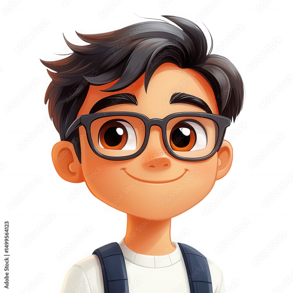 Cartoon character illustration of a boy with glasses and backpack art on transparent background Cartoon character illustration of a boy with glasses and backpack art on transparent background