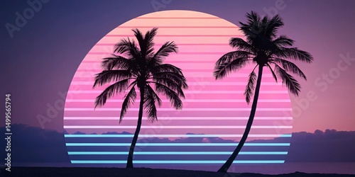 Retro Sunset with Palm Trees and Vibrant Neon Gradient