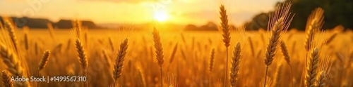 Golden hour sunlight bathes a field of ripe wheat in summer, creating a warm, idyllic scene  Perfect for harvest, summer, and nature themes , sunlight, serene
