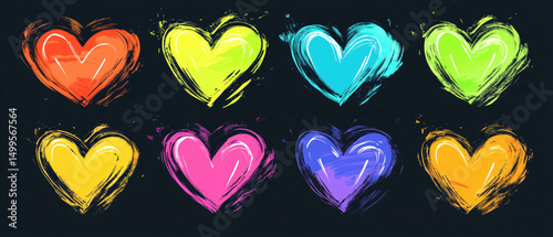 Vibrant rainbow hearts pride theme digital wallpaper colorful design
