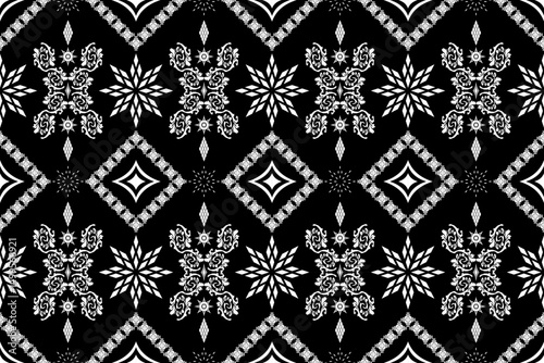 Ethnic Figure aztec embroidery style.Geometric ikat oriental traditional art pattern.Design for ethnic background,wallpaper,fashion,clothing,wrapping,fabric,element,sarong,graphic,vector illustration.