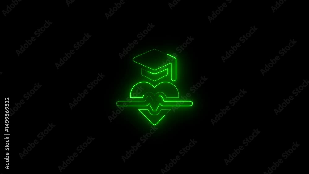 Glowing neon healthcare icon.HD motion graphic video animation with neon effects.isolated on a black background.
