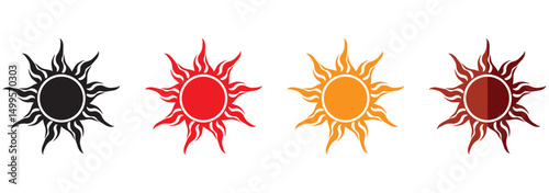 Simple sun icon set. Shine sun ray set. Sun icon set. Black sun star icons collection. Summer, sunlight, nature, sky. Vector illustration isolated on white background.