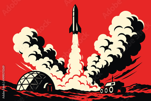 Rocket Launch on Mars with Habitat and Rover