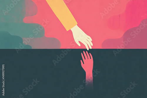 Flat design illustration poster, Hand from the Darkness: Hope Reaching Through the Struggle