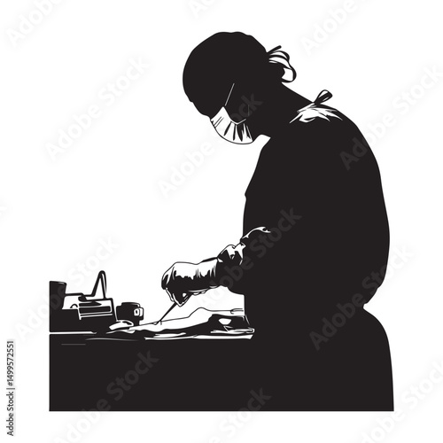 A doctor in scrubs conducting a surgical silhouette