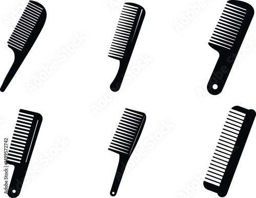 Stylish Black Hair Comb Silhouettes on White Background, Vector Design Illustration