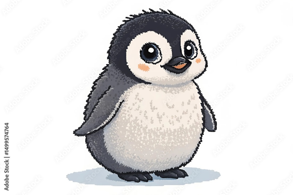 Fototapeta premium Baby Penguin Pixel Art Standing on White Background