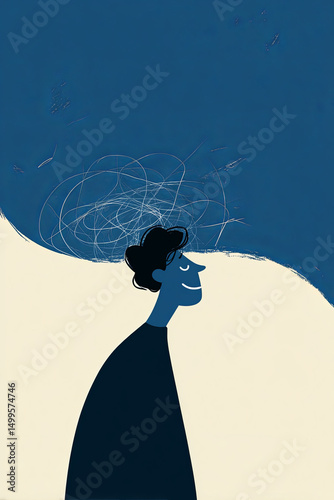 A person facing chaos of overthinking, still smiling and grounded in mindful awareness