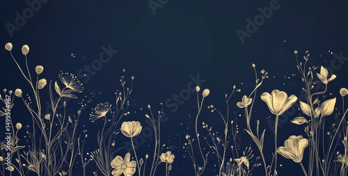 Delicate gold wildflowers on dark background