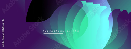 Abstract vibrant layers create flowing shapes. Purple transitions to green, modern design element. Background suggests movement, energy.