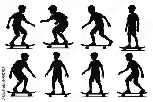Silhouette Collection of Boy Skateboarding in Various Poses