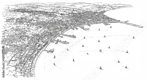 Izmir Bay Aerial Black Line Depiction