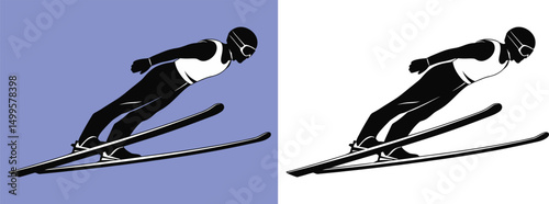 Ski Jumping Freestyle Silhouette – Dynamic Winter Sports Action with Athlete Mid-Air – Vector Art for Extreme Sports Design