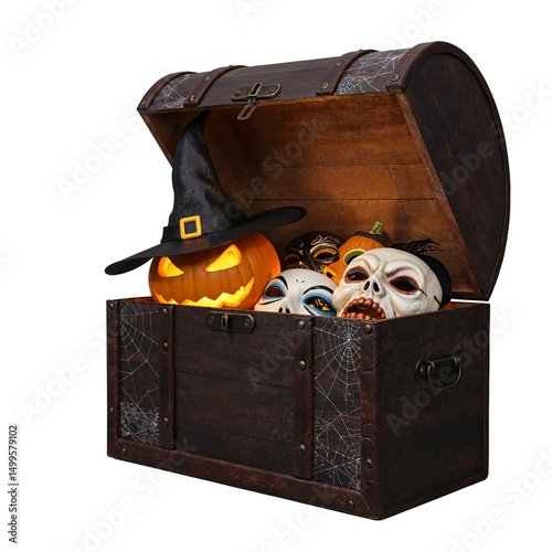 Halloween Chest with Pumpkin and Masks