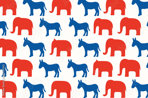 Repeating Pattern of Red Elephants and Blue Donkeys