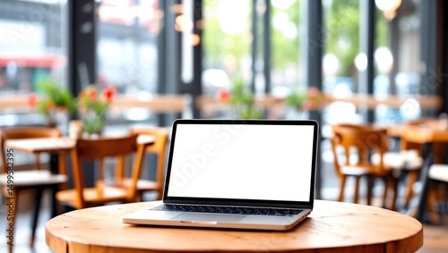 Wallpaper Mural Laptop computer on wooden table with empty screen Torontodigital.ca