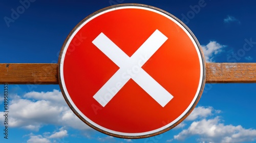 Red and white sign indicating plan deviation and alerts for off-track path in project management and strategy
