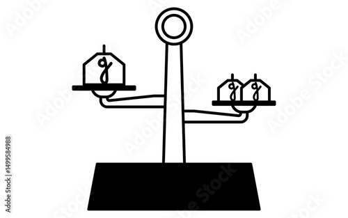 Simple line drawing icon of a scale with weights on it