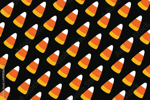 Repeating Pattern of Candy Corn on Black Background