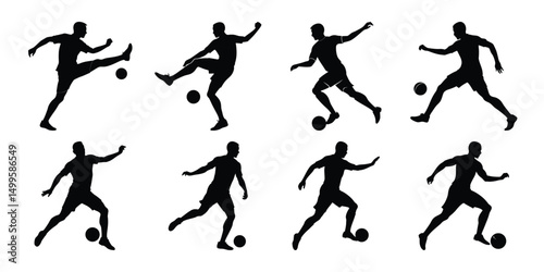 Silhouette set of people playing football soccer vector on white background, playing different positions
