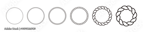 Circular rope frame with sea knot design. Braided string border for nautical decor. Flat vector illustration isolated on white background.