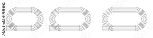 Top view athletic track field stadium with running lanes. Flat vector illustration isolated on white background.