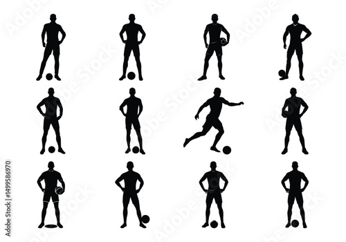 Silhouette set of people playing football soccer vector on white background, playing different positions