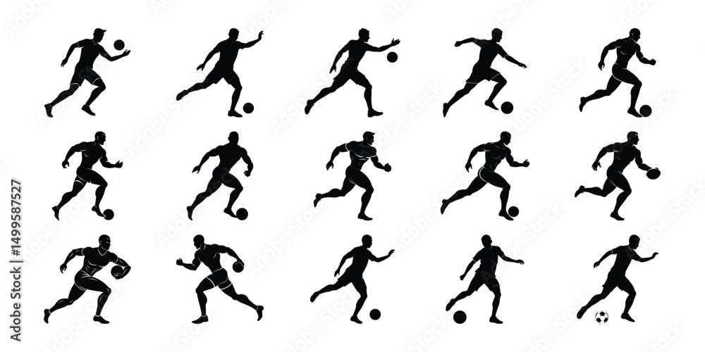 Silhouette set of people playing football soccer vector on white background, playing different positions Silhouette set of people playing football soccer vector on white background, playing different positions