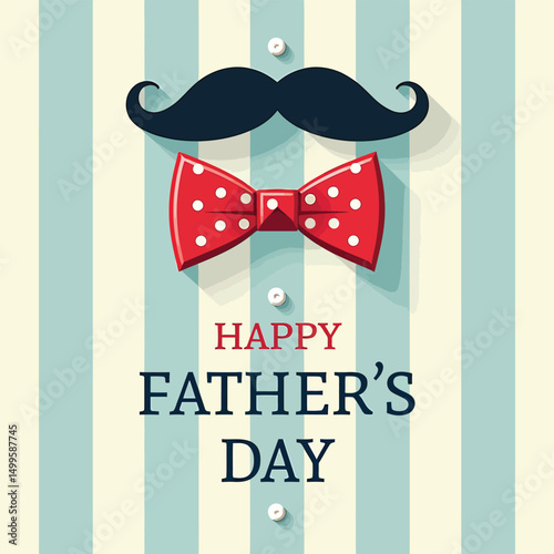 Father's Day Celebration: A graphic illustration of a shirt and tie decorated to celebrate father's day. With playful details this image has mustache and bowtie