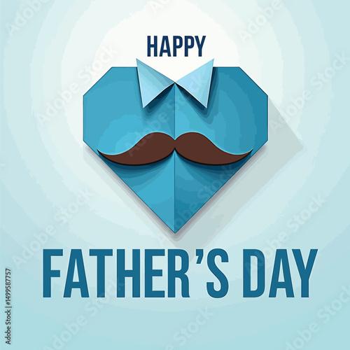 Celebrating Fatherhood: A graphic illustration depicts a blue heart-shaped shirt with a collar and a mustache, celebrating Father's Day with a simple and elegant design.