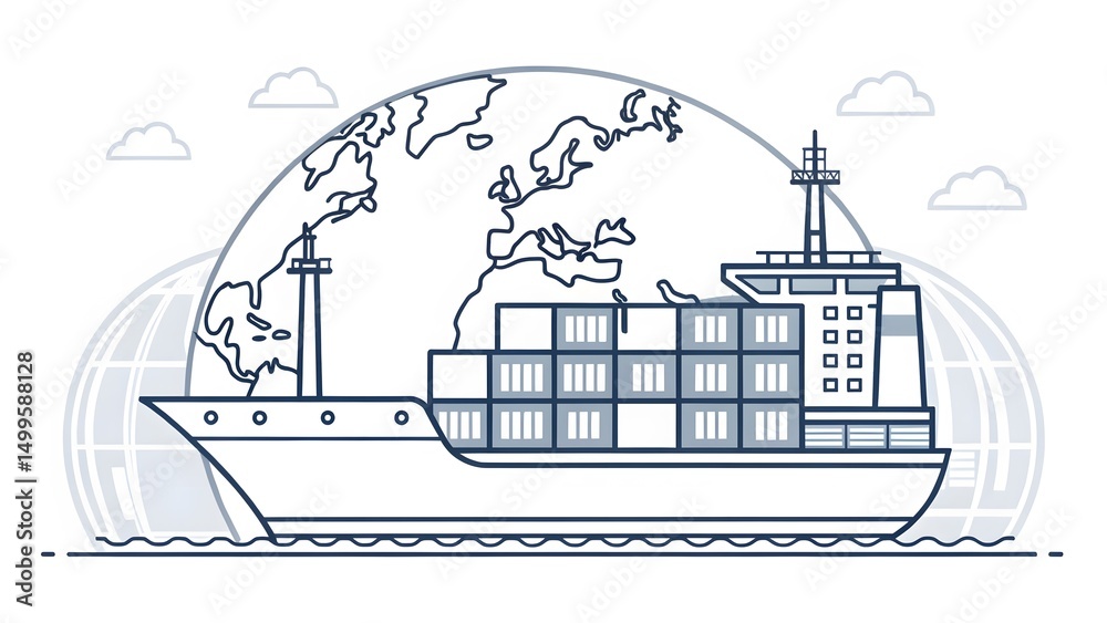 Naklejka premium Global Cargo Ship Transportation
