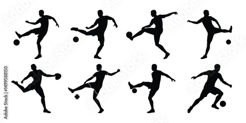 Silhouette set of people playing football soccer vector on white background, playing different positions