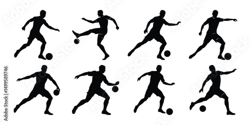Silhouette set of people playing football soccer vector on white background, playing different positions