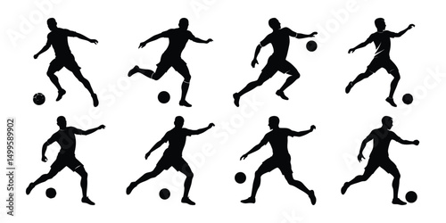 Silhouette set of people playing football soccer vector on white background, playing different positions