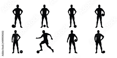 Silhouette set of people playing football soccer vector on white background, playing different positions