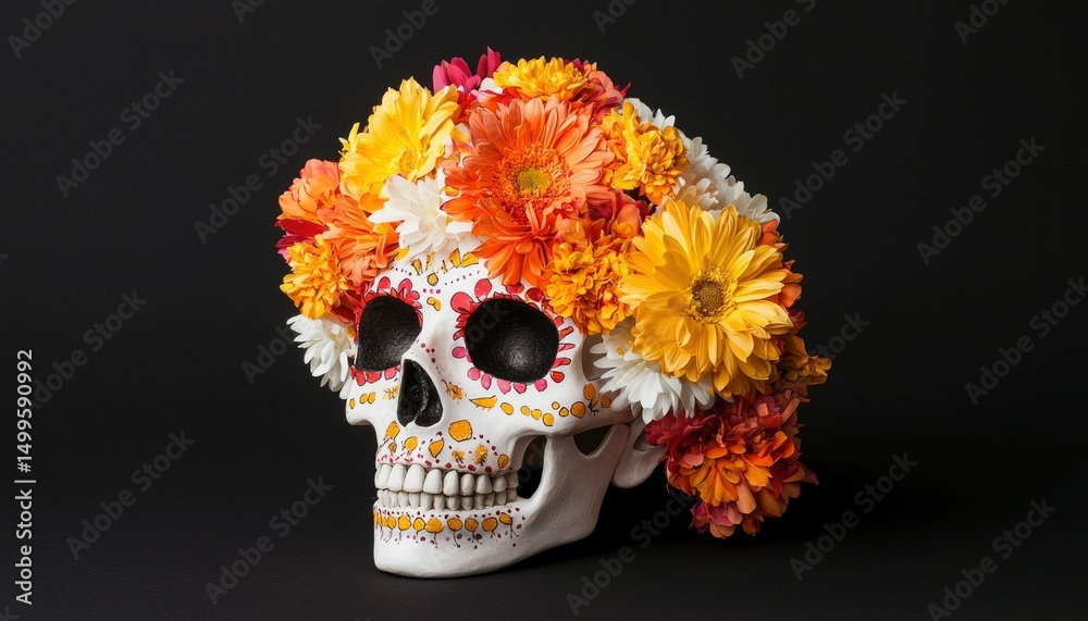 Skull adorned with vibrant flowers Skull adorned with vibrant flowers