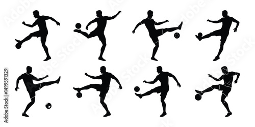 Silhouette set of people playing football soccer vector on white background, playing different positions