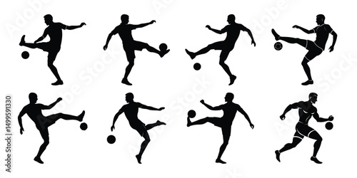 Silhouette set of people playing football soccer vector on white background, playing different positions