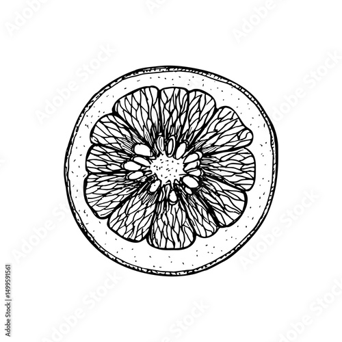 Grapefruit herb outline sketch illustration. Healthy botanical drawing in engraving style for organic cooking, garden care, and aromatherapy. Hand-drawn vector clipart isolated on white background