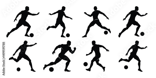 Silhouette set of people playing football soccer vector on white background, playing different positions