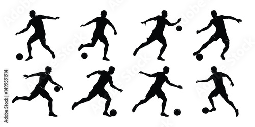 Silhouette set of people playing football soccer vector on white background, playing different positions