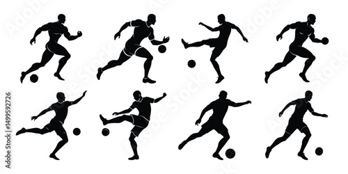 Silhouette set of people playing football soccer vector on white background, playing different positions